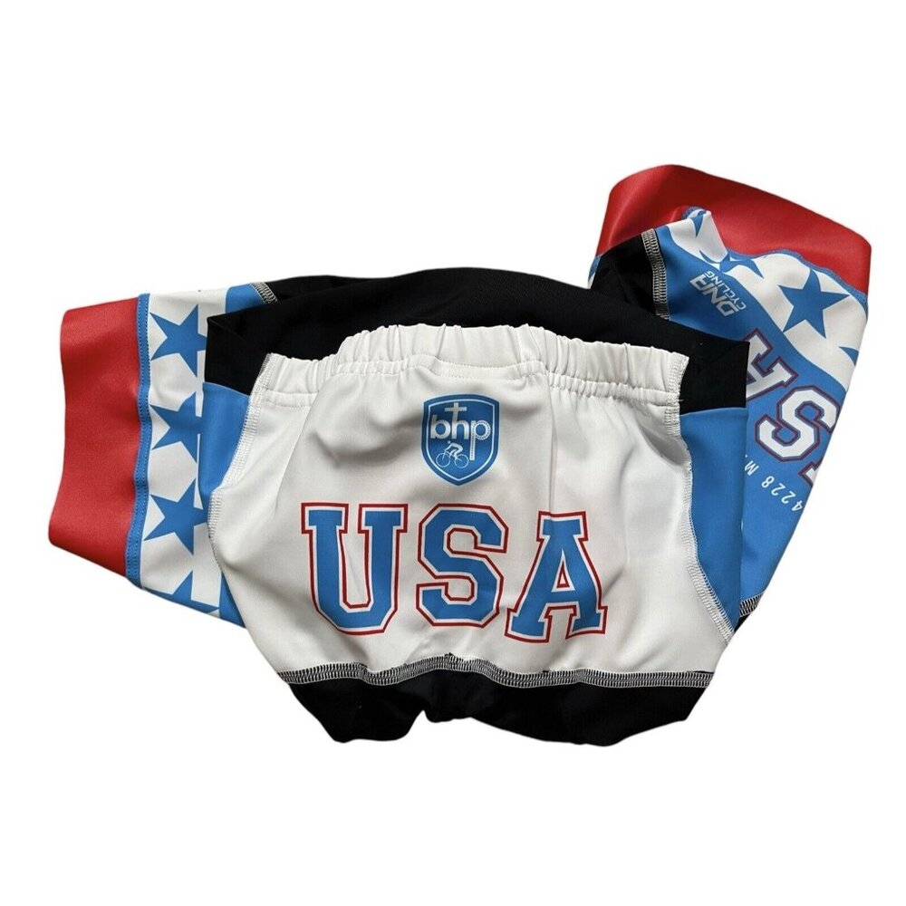 DNA Cycling Shorts Size‎ Small S USA Flag Stars Blue Padded Made In Italy